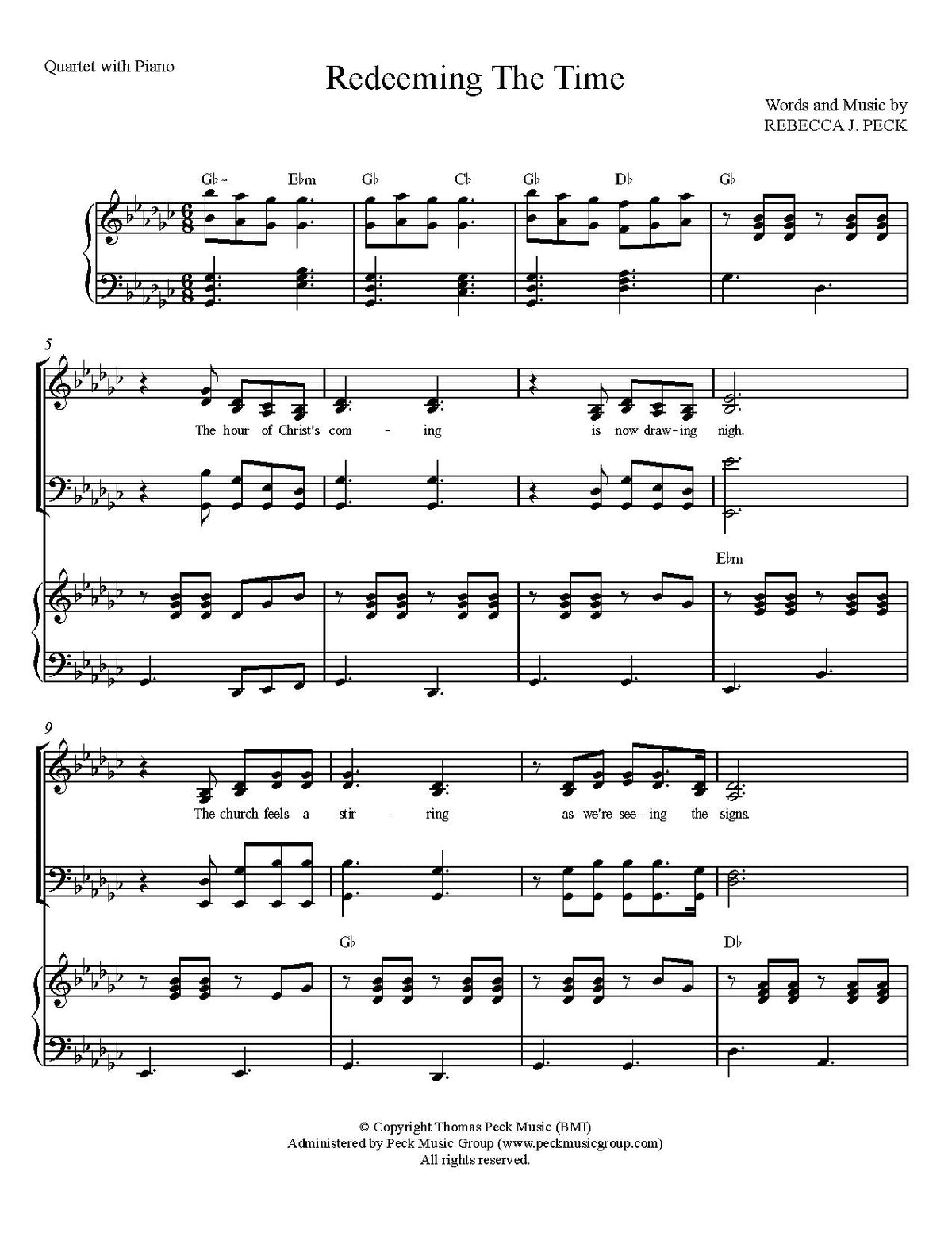 Redeeming The Time sheet music (downloadable PDF) Peck Music Publishing