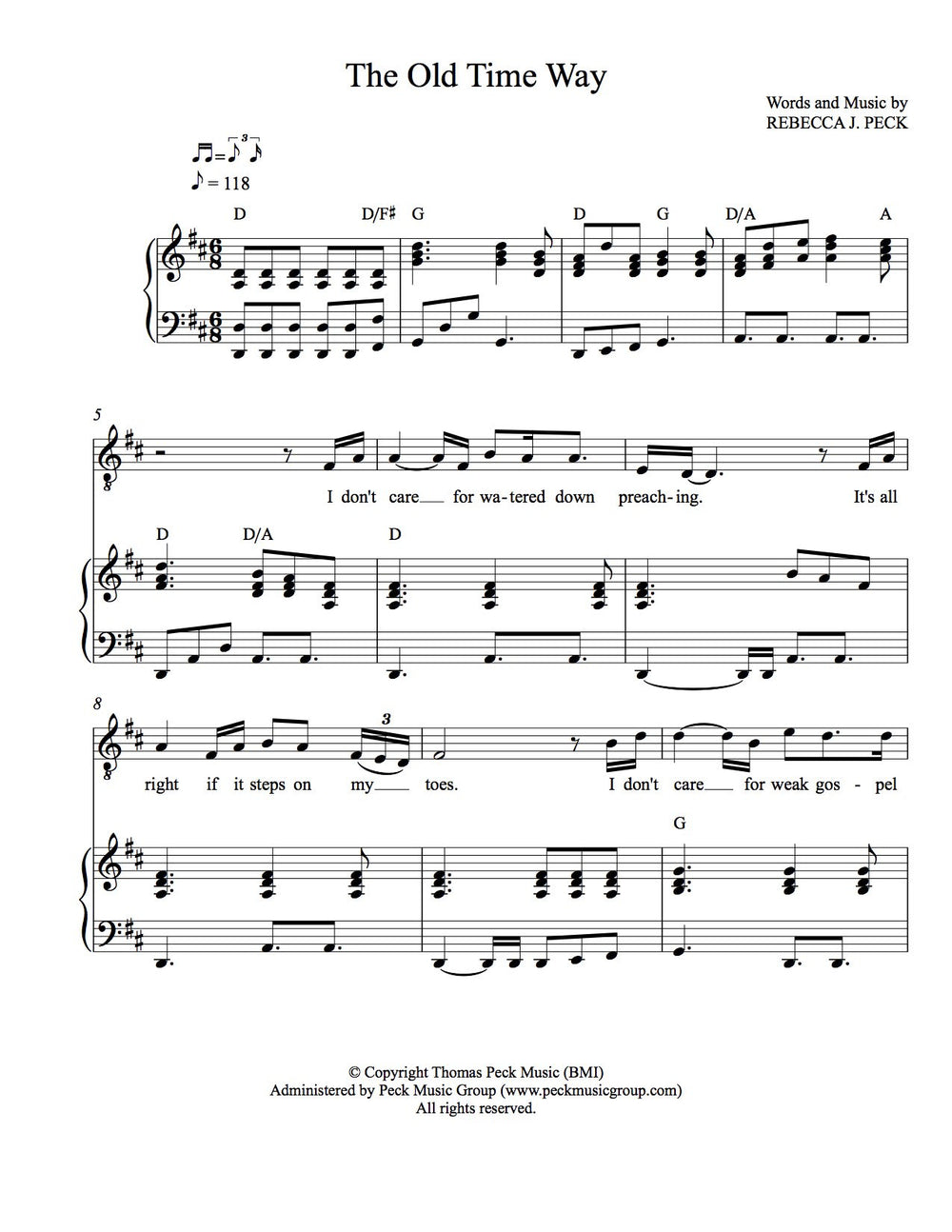 The Old Time Way - sheet music - Digitally Delivered PDF