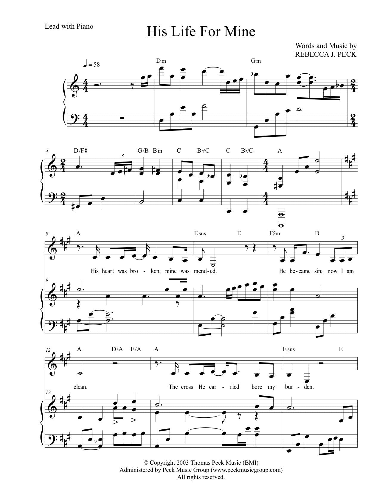His Life For Mine - sheet music
