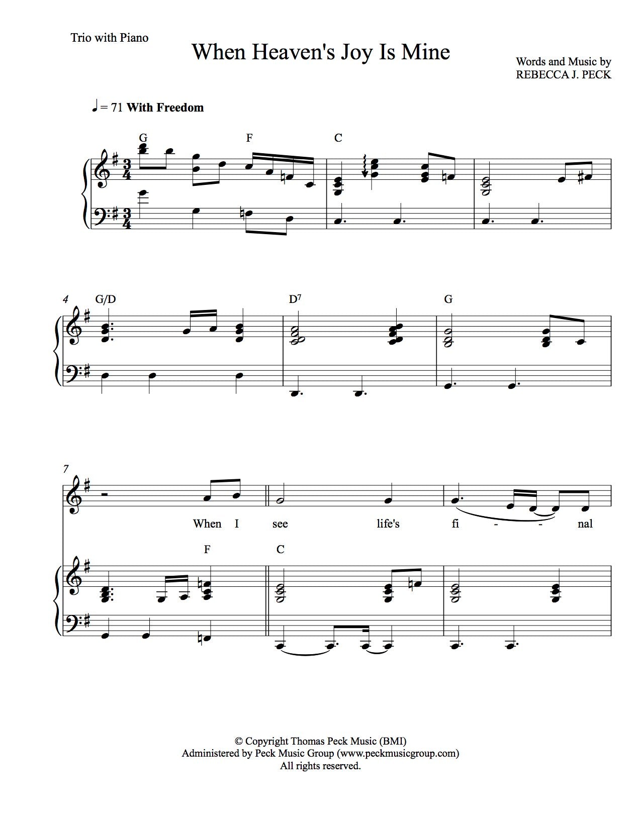 When Heaven's Joy Is Mine - Sheet Music| Peck Music Publishing