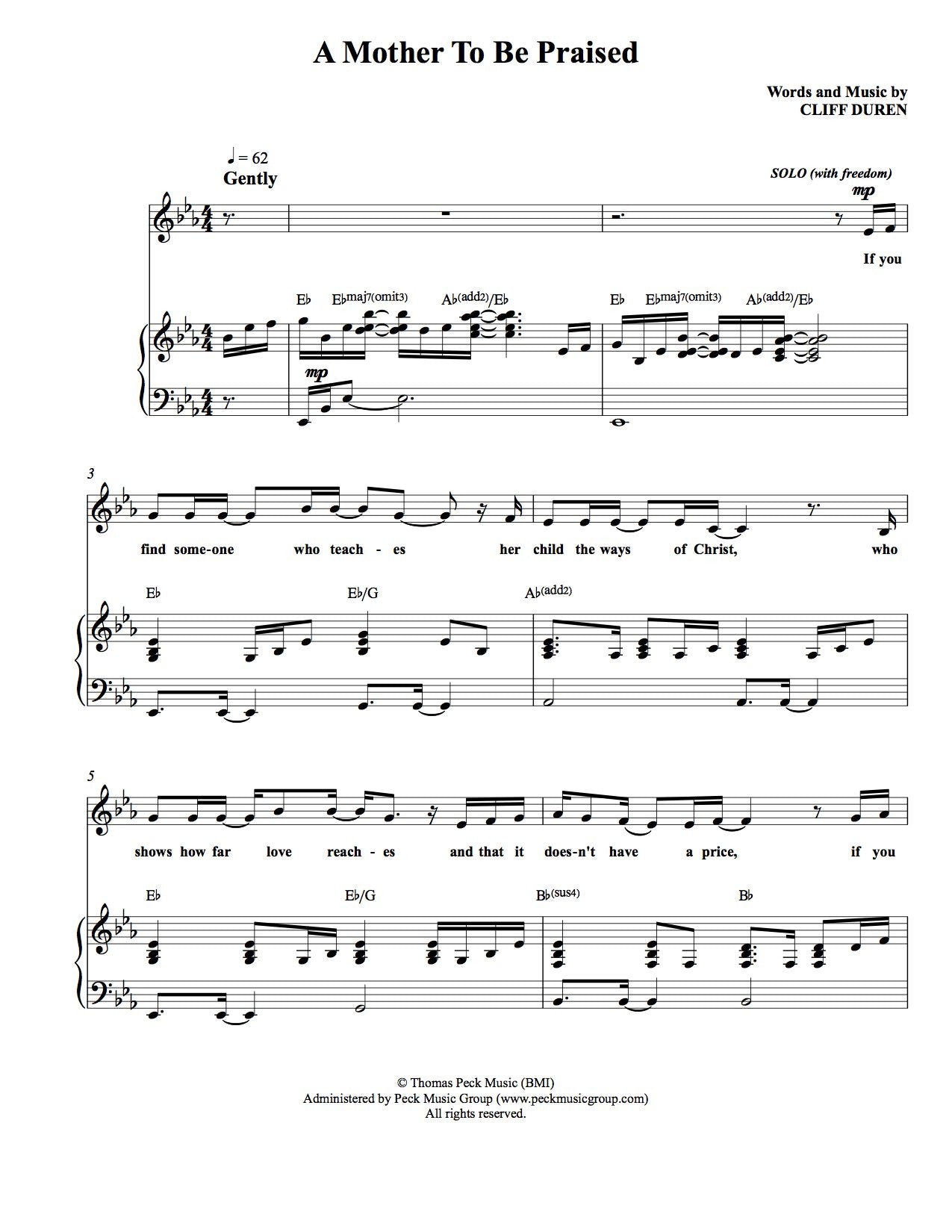 A Mother To Be Praised - Sheet Music and Sound Track| Peck Music